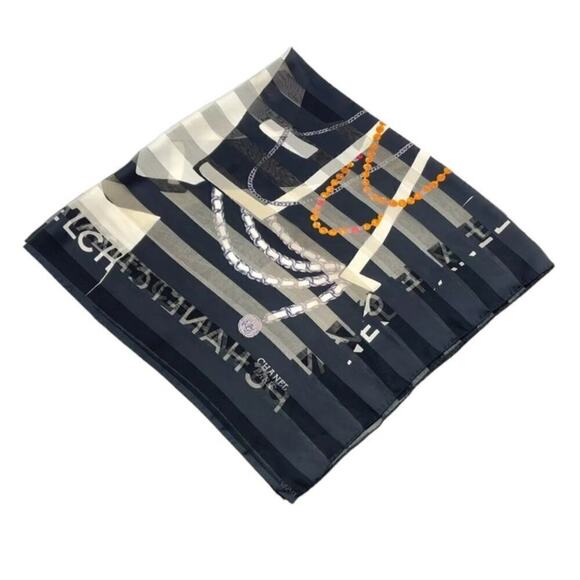 Chanel 80s Jewelry Madame Coco Black and Ecru Square Silk Scarf W/Box - Picture 13 of 16